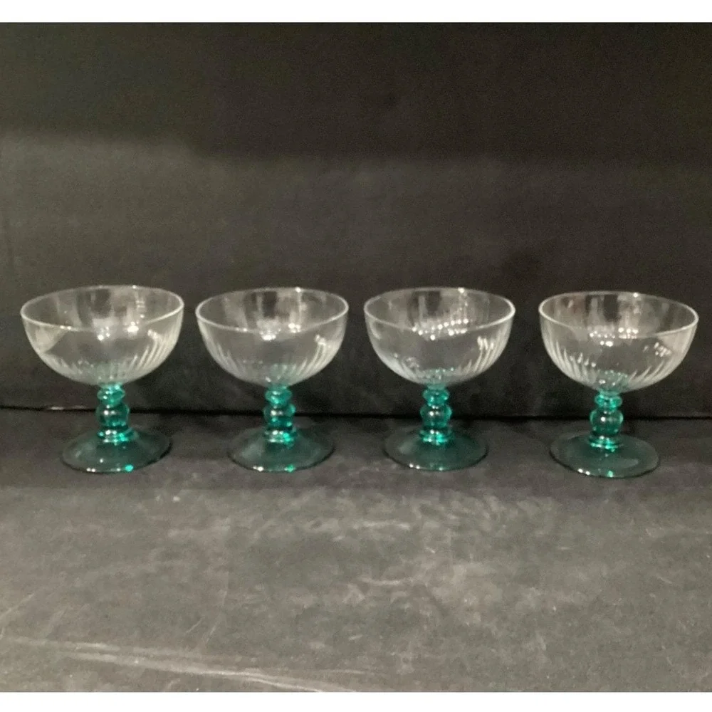 Cristal D'Arques Country‎ Manor Champagne Coupes, Set of 4, Turquoise Stemware